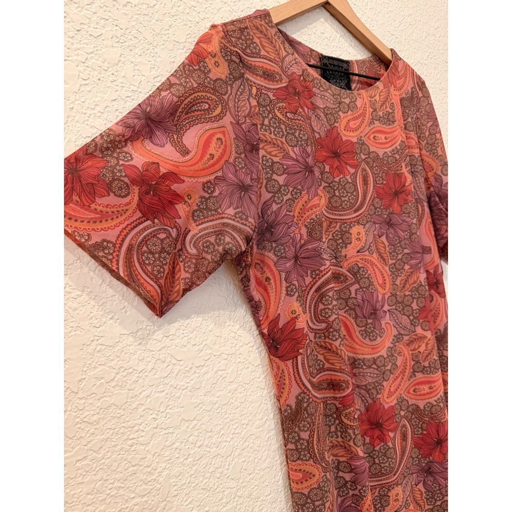 Johnny Was Jade Pink Orange Paisley Floral Mesh Mini Dress Womens XL Bohemian - Picture 3 of 9